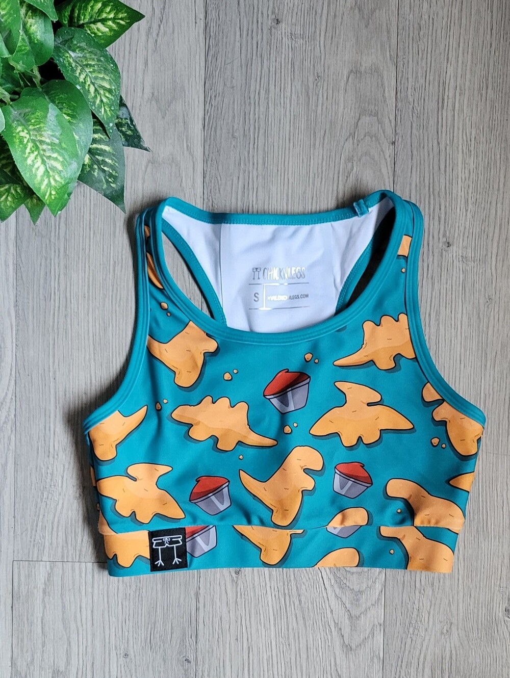 Chicknlegs Nuggets OG Teal & Brown Racerback Sports Bra, Women's Small - Picture 2 of 13